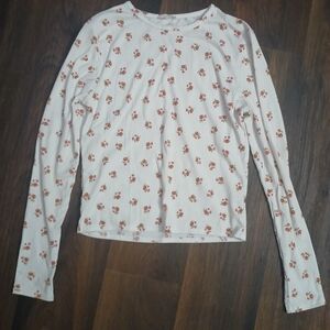 Olivia Rae White Top with Pink and Orange Floral Accents
